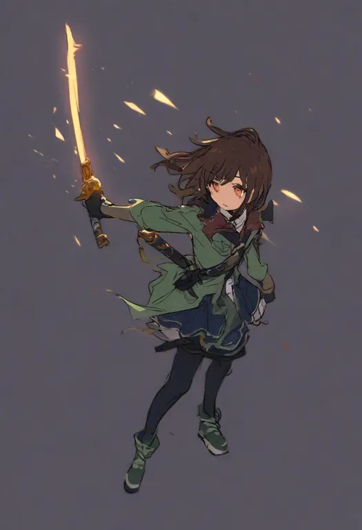 masterpiece, best quality, general, glowing sword, 1girl, solo, simple background — by k3scat, made with ComfyUI