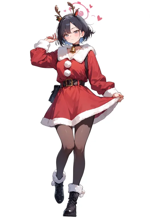 masterpiece, best quality, score_7, safe, santa costume, 1girl, solo, full body, simple background — by k3scat, made with ComfyUI