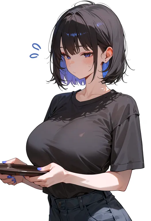 masterpiece, best quality, score_7, safe, tray, 1girl, solo, upper body, simple background — by k3scat, made with ComfyUI