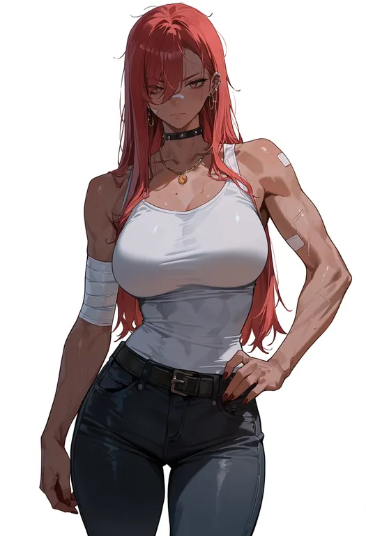 masterpiece, best quality, score_7, safe, bandaged arm, 1girl, solo, simple background — by k3scat, made with ComfyUI