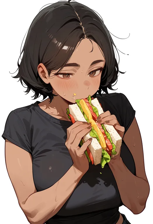 masterpiece, best quality, score_7, safe, fruit sandwich, 1girl, solo, upper body, simple background — by k3scat, made with ComfyUI