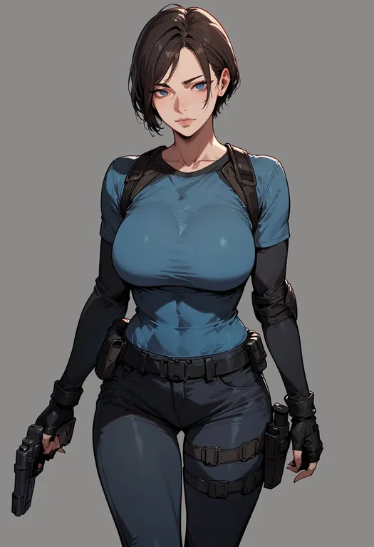 masterpiece, best quality, score_7, safe, resident evil, solo, simple background — by k3scat, made with ComfyUI